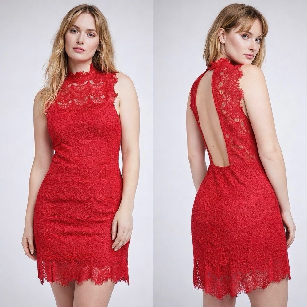 Free People Daydream Red Lace Dress NEW Large Open Back - Picture 1 of 10